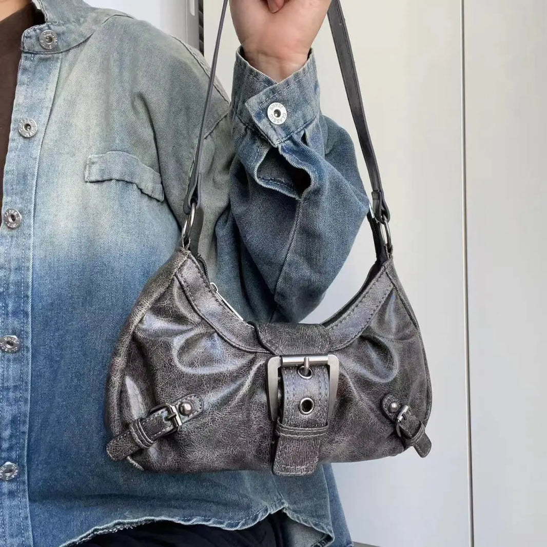 HEONYIRRY Maillard Style Retro Small Bag Spicy Girl Y2K Wasteland Vintage Leather Shoulder Armpit Bag - Zipper Closure-HEONYIRRY Maillard Style Retro Small Bag Spicy Girl Y2K Wasteland Vintage Leather Shoulder Armpit Bag - Zipper Closure