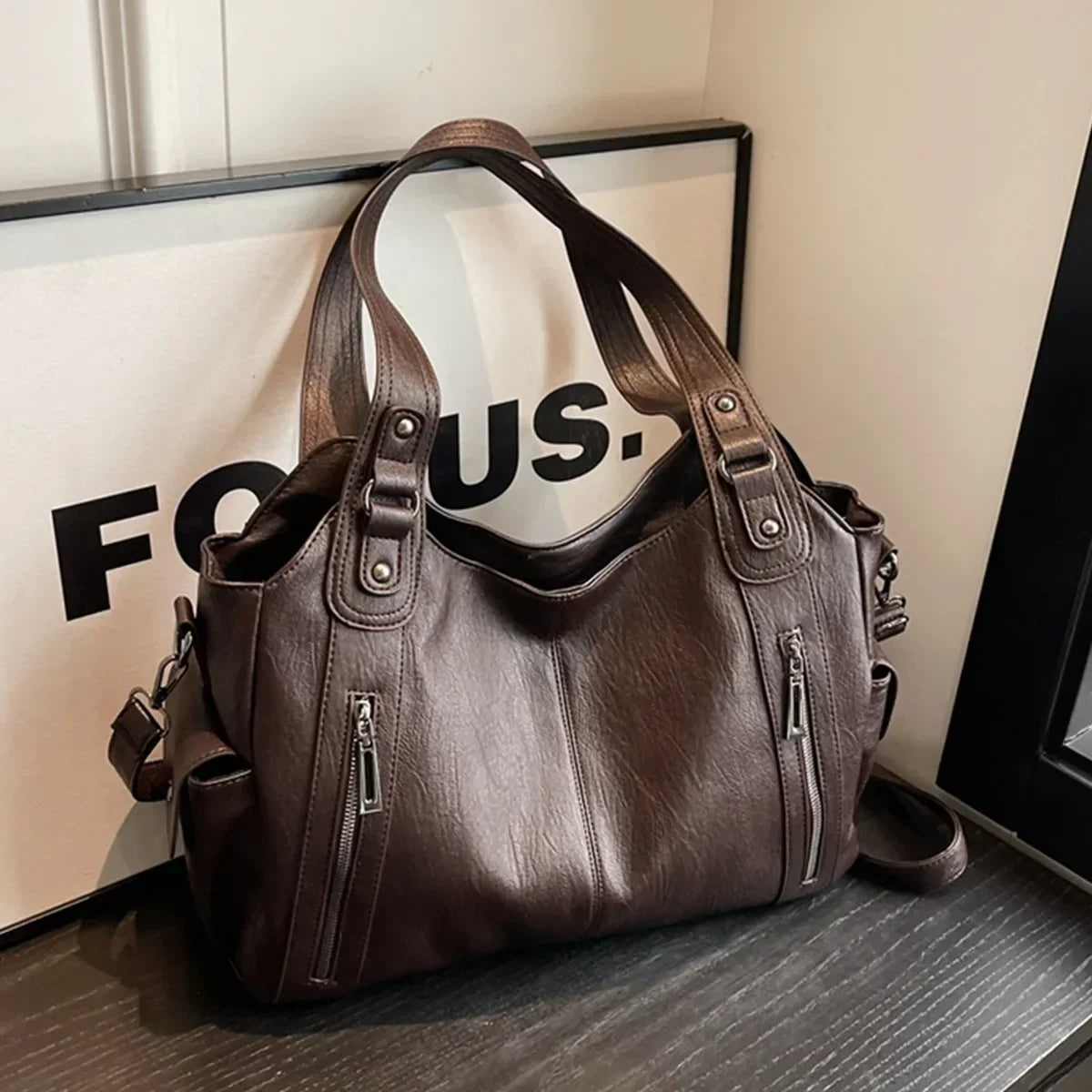 Macroupta Women's Shoulder Bag - Soft Interior, PU Leather, Zipper Closure, Contrasting Colors.-Macroupta Women's Shoulder Bag - Soft Interior, PU Leather, Zipper Closure, Contrasting Colors.