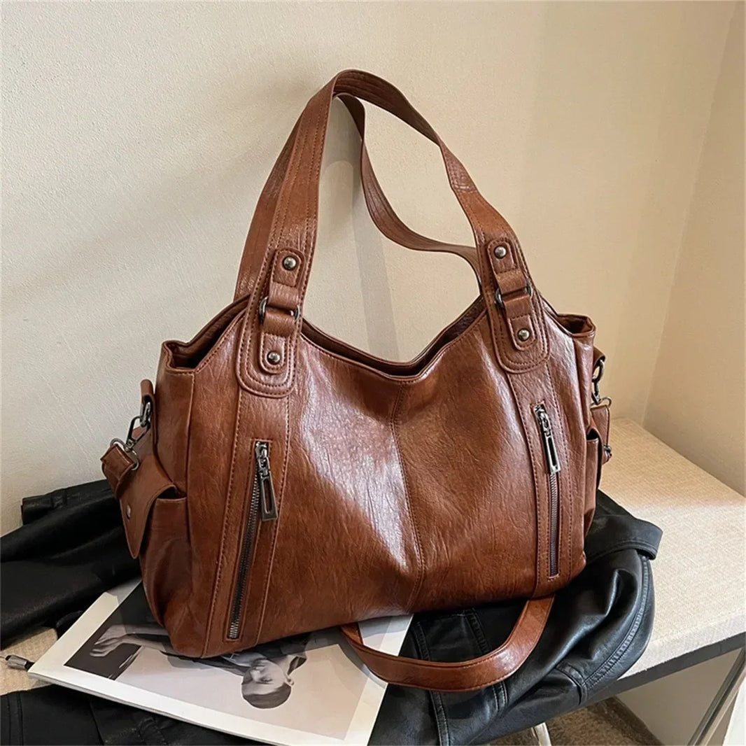 Macroupta Women's Shoulder Bag - Soft Interior, PU Leather, Zipper Closure, Contrasting Colors.-Macroupta Women's Shoulder Bag - Soft Interior, PU Leather, Zipper Closure, Contrasting Colors.