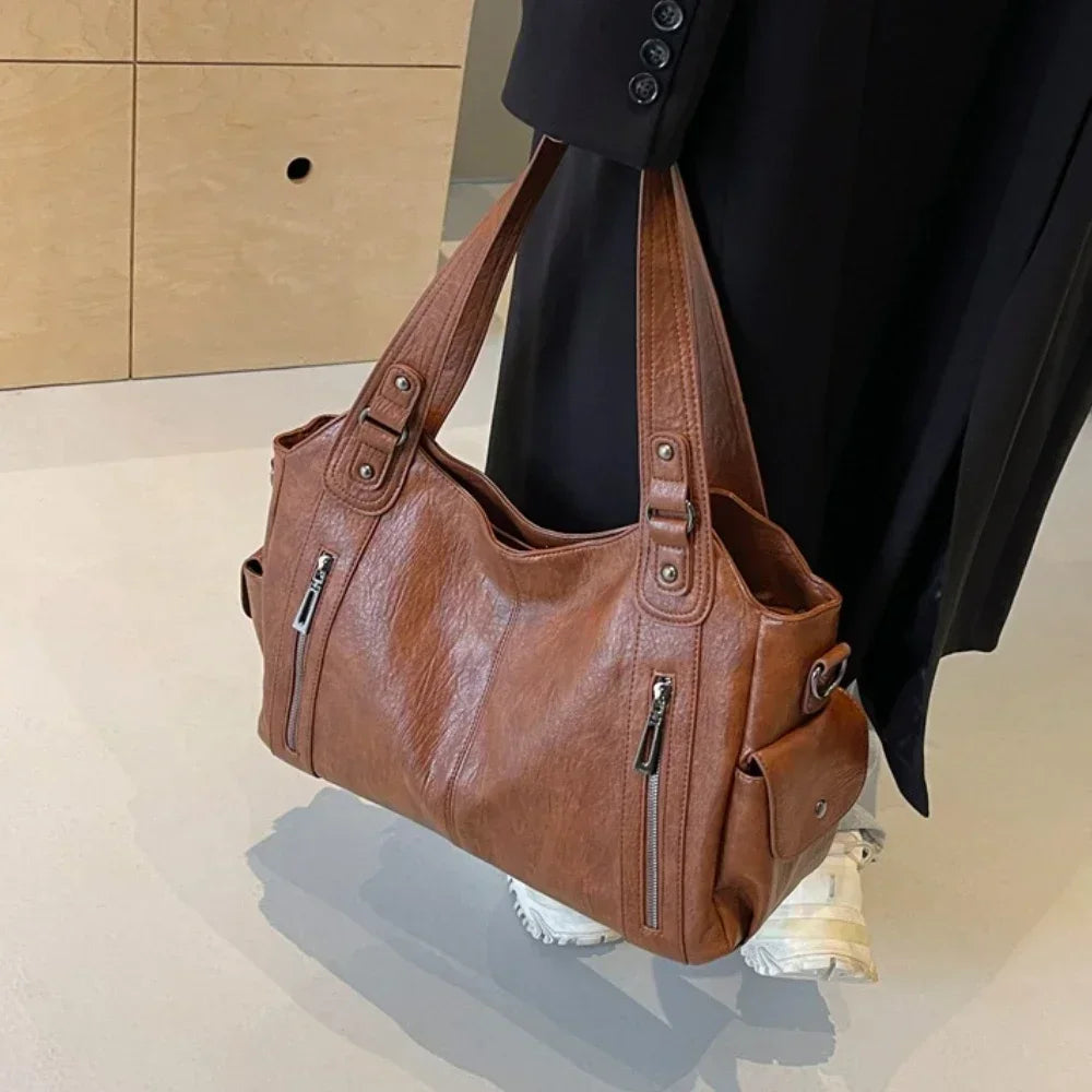Macroupta Women's Shoulder Bag - Soft Interior, PU Leather, Zipper Closure, Contrasting Colors.-Macroupta Women's Shoulder Bag - Soft Interior, PU Leather, Zipper Closure, Contrasting Colors.