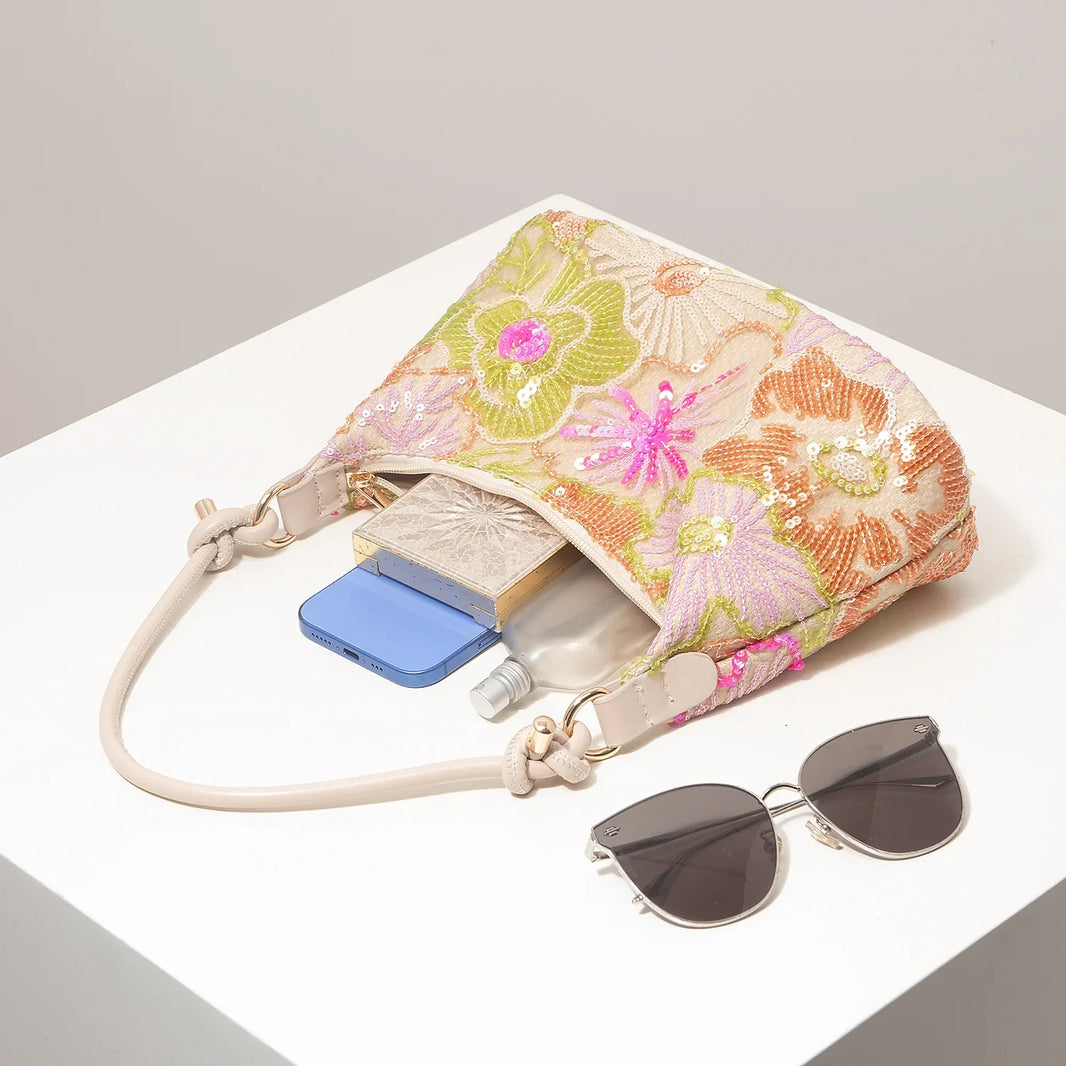 Women's Sequin Embroidered Shoulder Bag Floral Pattern For Evening Events And Weddings-Women's Sequin Embroidered Shoulder Bag Floral Pattern For Evening Events And Weddings