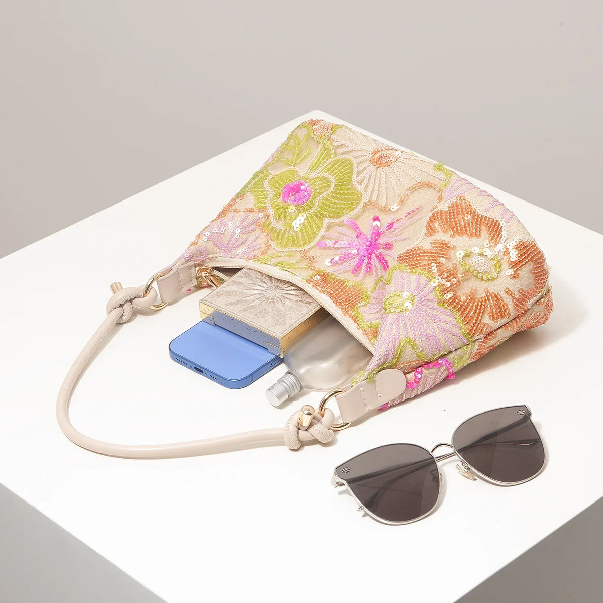 Women's Sequin Embroidered Shoulder Bag Floral Pattern For Evening Events And Weddings-Women's Sequin Embroidered Shoulder Bag Floral Pattern For Evening Events And Weddings