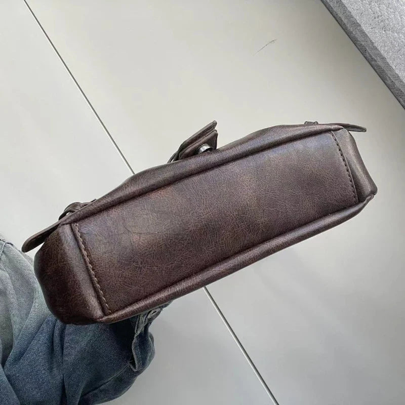 HEONYIRRY Maillard Style Retro Small Bag Spicy Girl Y2K Wasteland Vintage Leather Shoulder Armpit Bag - Zipper Closure-HEONYIRRY Maillard Style Retro Small Bag Spicy Girl Y2K Wasteland Vintage Leather Shoulder Armpit Bag - Zipper Closure