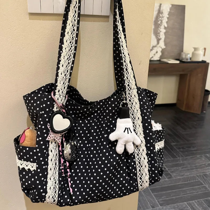 KoreaCraft Vintage Canvas Shoulder Bag With Lace - Large Capacity-KoreaCraft Vintage Canvas Shoulder Bag With Lace - Large Capacity