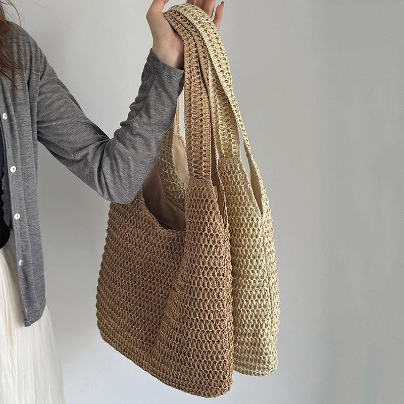 Yogodlns Rattan Women Shoulder Bag Woven Straw Tote - Large Capacity Beach Purse-Yogodlns Rattan Women Shoulder Bag Woven Straw Tote - Large Capacity Beach Purse
