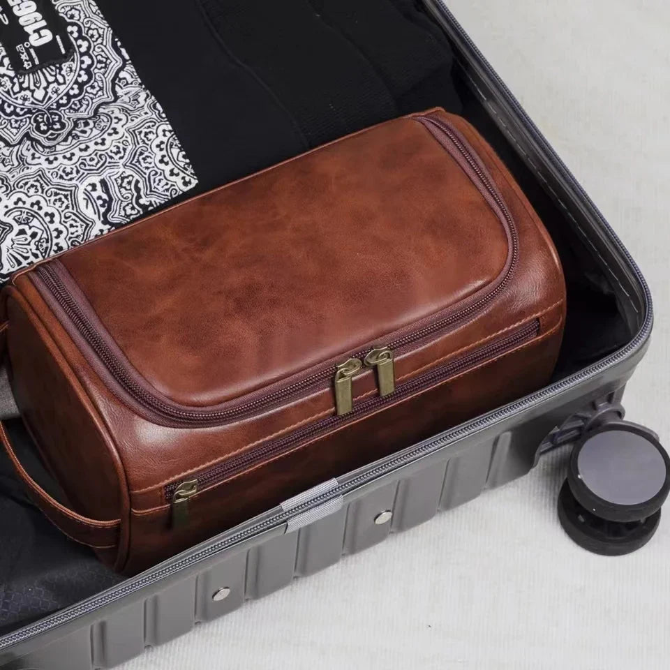 PU Leather Toiletry Bag For Men And Women Dopp Kit Hanging Travel Case Large Cosmetic Bag-PU Leather Toiletry Bag For Men And Women Dopp Kit Hanging Travel Case Large Cosmetic Bag