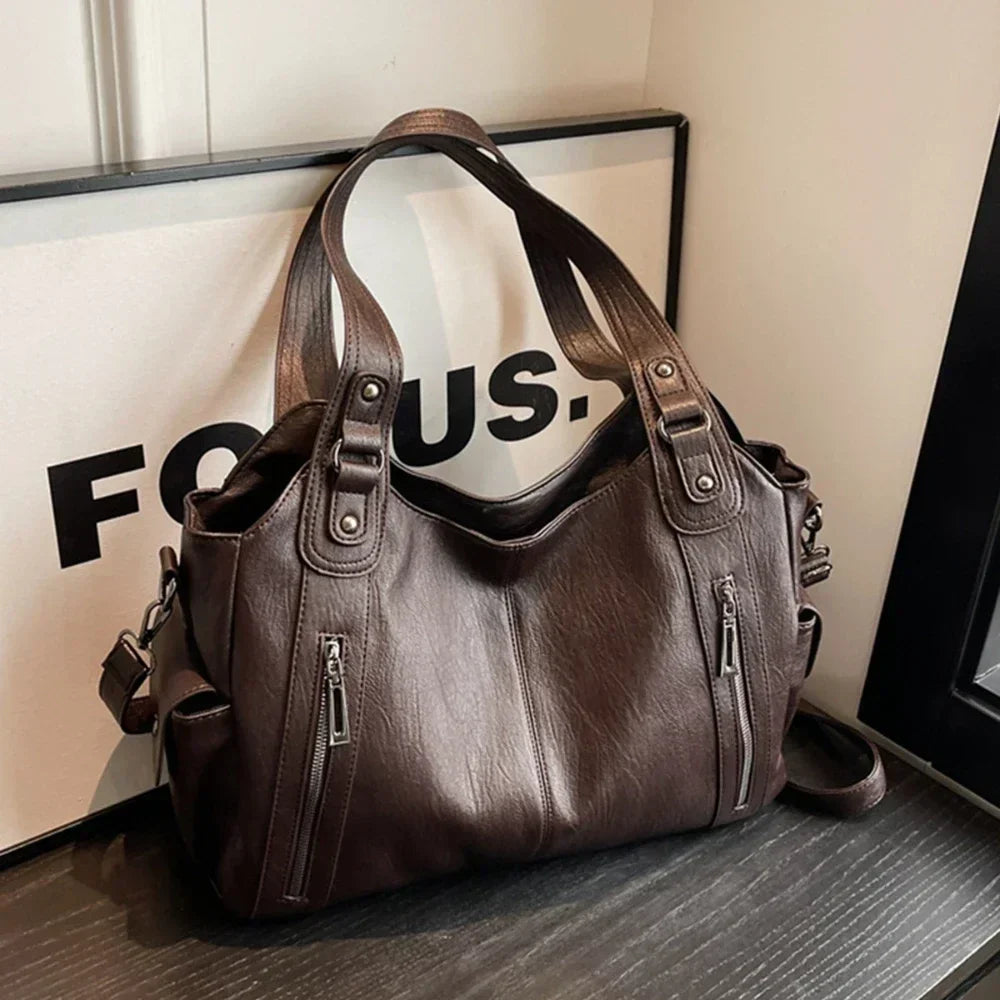 Macroupta Women's Shoulder Bag - Soft Interior, PU Leather, Zipper Closure, Contrasting Colors.-Macroupta Women's Shoulder Bag - Soft Interior, PU Leather, Zipper Closure, Contrasting Colors.