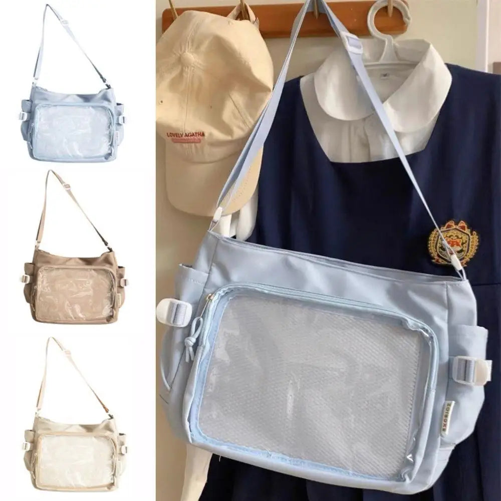 Harajuku Canvas Shoulder Bag - Vintage Y2K Style With Spacious Interior And Lightweight-Harajuku Canvas Shoulder Bag - Vintage Y2K Style With Spacious Interior And Lightweight
