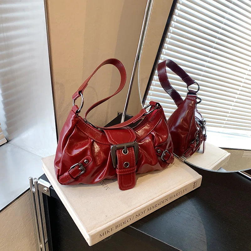HEONYIRRY Maillard Style Retro Small Bag Spicy Girl Y2K Wasteland Vintage Leather Shoulder Armpit Bag - Zipper Closure-HEONYIRRY Maillard Style Retro Small Bag Spicy Girl Y2K Wasteland Vintage Leather Shoulder Armpit Bag - Zipper Closure