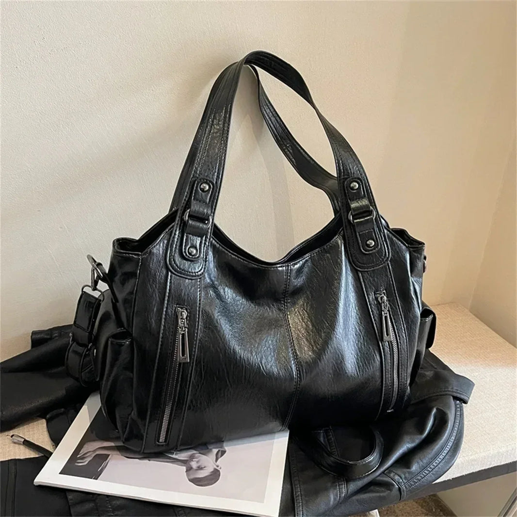 Macroupta Women's Shoulder Bag - Soft Interior, PU Leather, Zipper Closure, Contrasting Colors.-Macroupta Women's Shoulder Bag - Soft Interior, PU Leather, Zipper Closure, Contrasting Colors.