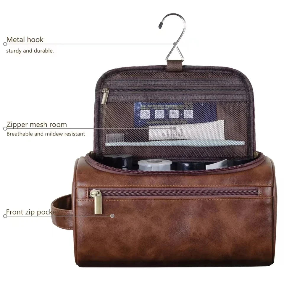 PU Leather Toiletry Bag For Men And Women Dopp Kit Hanging Travel Case Large Cosmetic Bag-PU Leather Toiletry Bag For Men And Women Dopp Kit Hanging Travel Case Large Cosmetic Bag