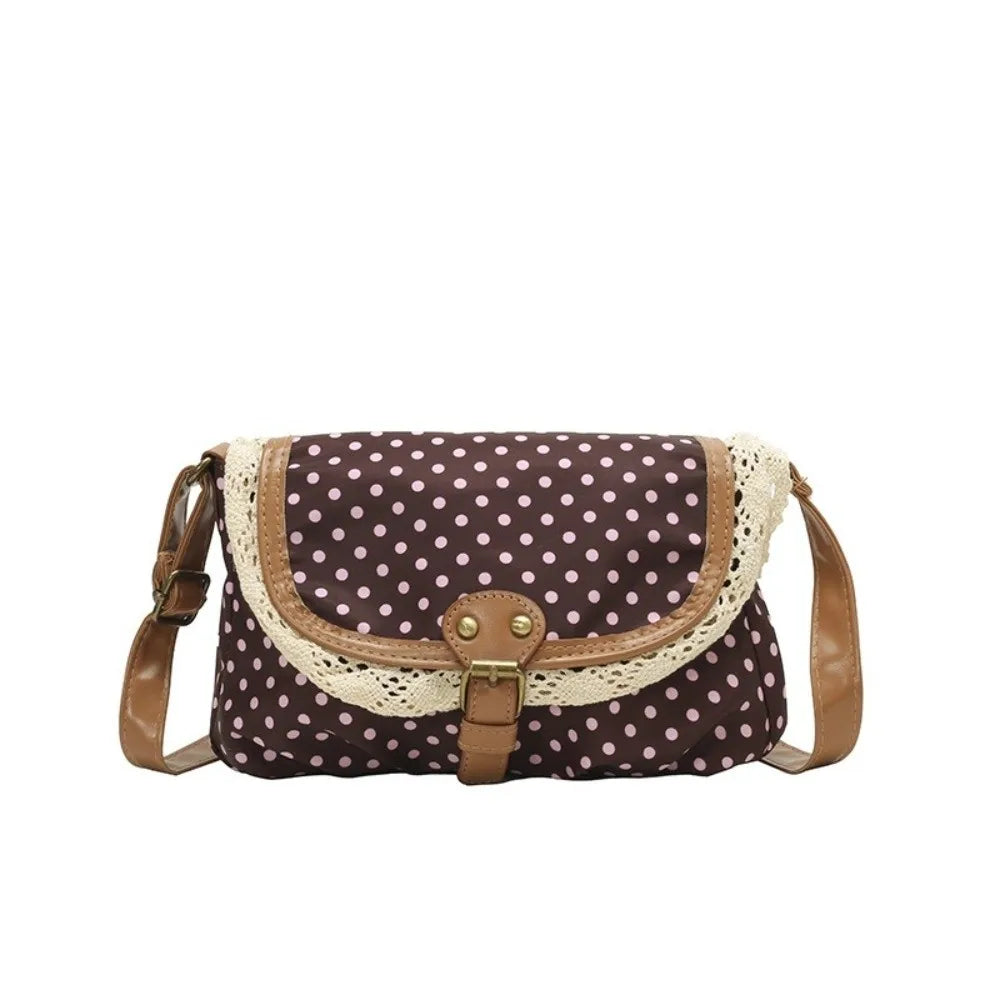 None Polka Dot Canvas Crossbody Bag - With Lace Trim For Women For Daily Casual Commute-None Polka Dot Canvas Crossbody Bag - With Lace Trim For Women For Daily Casual Commute