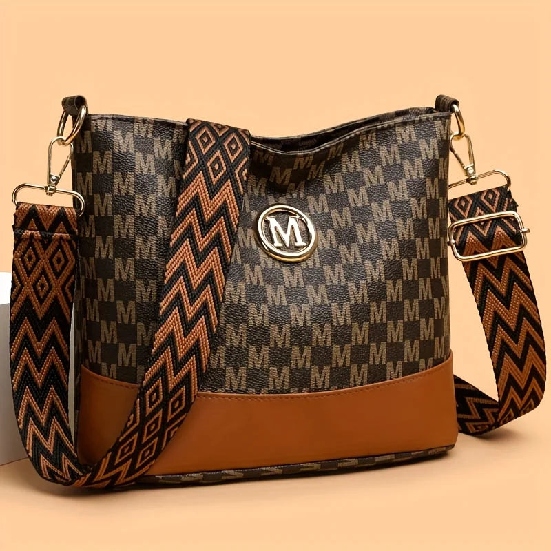 Women's Crossbody Bag With M Badge Multi Pocket Design Adjustable Shoulder Strap-Women's Crossbody Bag With M Badge Multi Pocket Design Adjustable Shoulder Strap