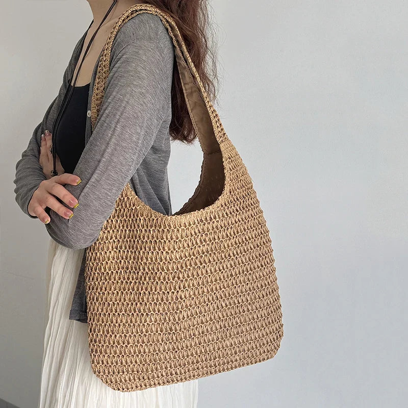 Yogodlns Rattan Women Shoulder Bag Woven Straw Tote - Large Capacity Beach Purse-Yogodlns Rattan Women Shoulder Bag Woven Straw Tote - Large Capacity Beach Purse