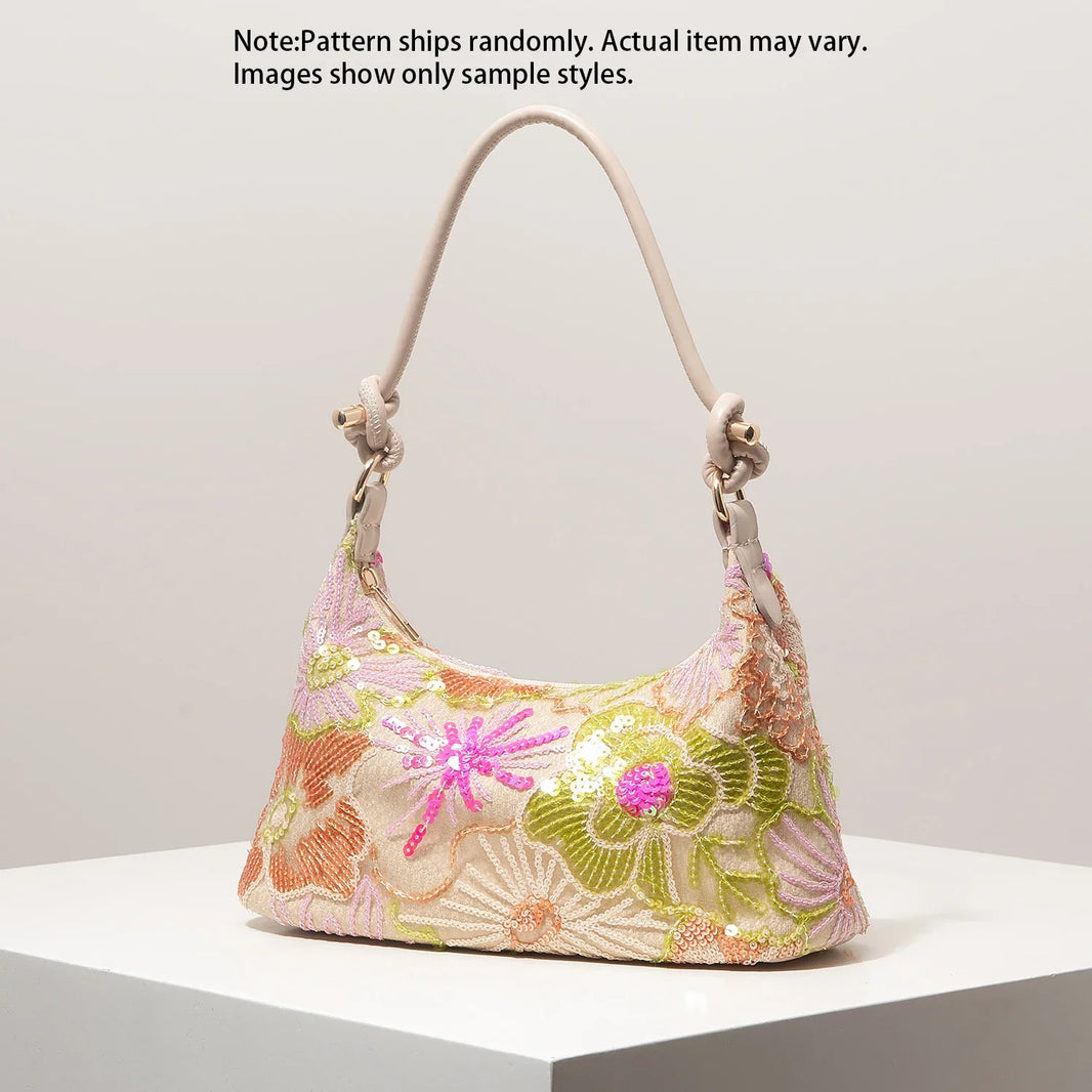 Women's Sequin Embroidered Shoulder Bag Floral Pattern For Evening Events And Weddings-Women's Sequin Embroidered Shoulder Bag Floral Pattern For Evening Events And Weddings