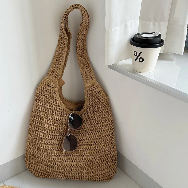 Yogodlns Rattan Women Shoulder Bag Woven Straw Tote - Large Capacity Beach Purse-Yogodlns Rattan Women Shoulder Bag Woven Straw Tote - Large Capacity Beach Purse
