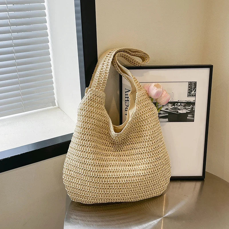 Yogodlns Rattan Women Shoulder Bag Woven Straw Tote - Large Capacity Beach Purse-Yogodlns Rattan Women Shoulder Bag Woven Straw Tote - Large Capacity Beach Purse