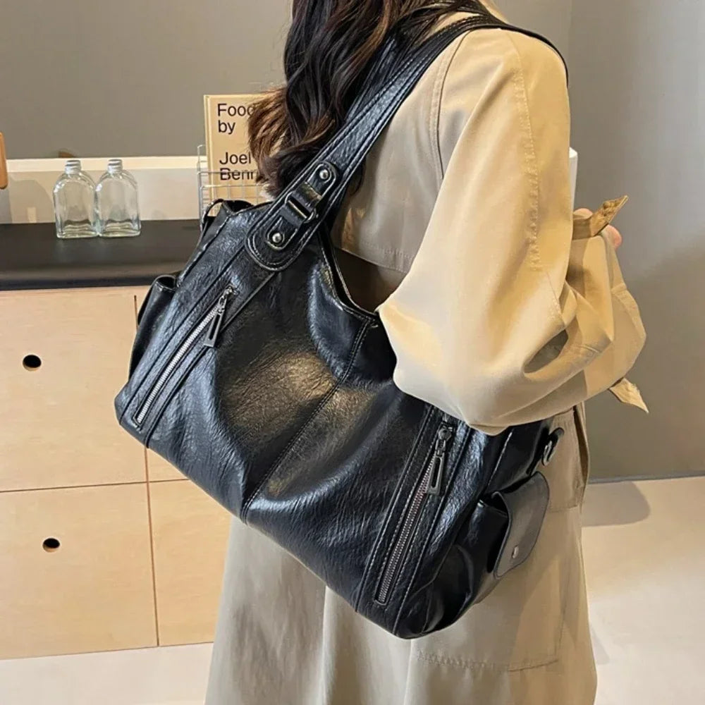 Macroupta Women's Shoulder Bag - Soft Interior, PU Leather, Zipper Closure, Contrasting Colors.-Macroupta Women's Shoulder Bag - Soft Interior, PU Leather, Zipper Closure, Contrasting Colors.