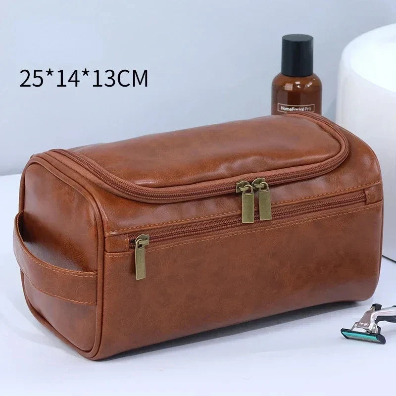 PU Leather Toiletry Bag For Men And Women Dopp Kit Hanging Travel Case Large Cosmetic Bag-PU Leather Toiletry Bag For Men And Women Dopp Kit Hanging Travel Case Large Cosmetic Bag