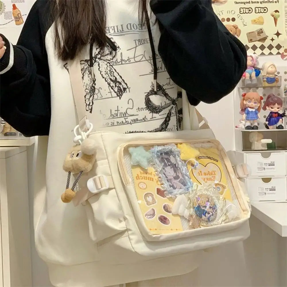 Harajuku Canvas Shoulder Bag - Vintage Y2K Style With Spacious Interior And Lightweight-Harajuku Canvas Shoulder Bag - Vintage Y2K Style With Spacious Interior And Lightweight