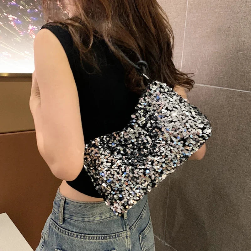 Brandless Korean Style Sequin Shoulder Bag For Women Single-Shoulder Versatile Small Bag - Compact Everyday Accessory-Brandless Korean Style Sequin Shoulder Bag For Women Single-Shoulder Versatile Small Bag - Compact Everyday Accessory