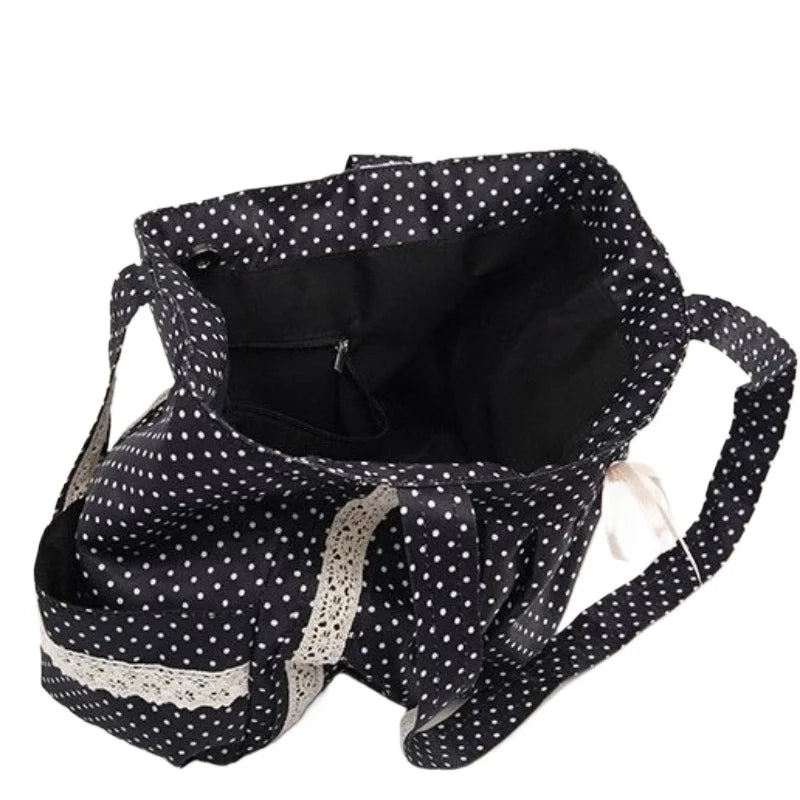Sweet Lace Shoulder Bag Korean Style Canvas Tote With Polka Dot Pattern Large Capacity And Multi Pocket-Sweet Lace Shoulder Bag Korean Style Canvas Tote With Polka Dot Pattern Large Capacity And Multi Pocket