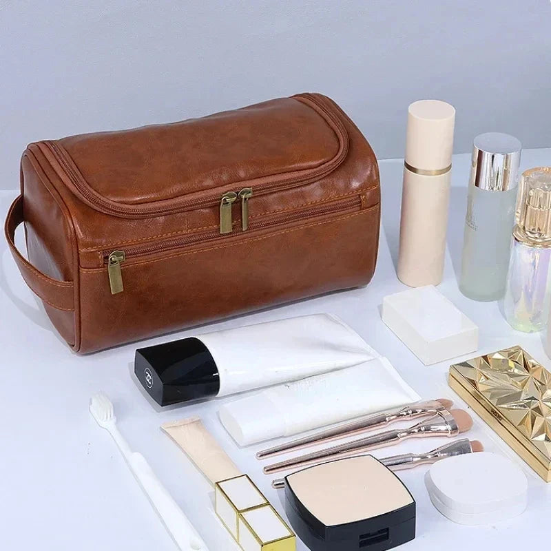 PU Leather Toiletry Bag For Men And Women Dopp Kit Hanging Travel Case Large Cosmetic Bag-PU Leather Toiletry Bag For Men And Women Dopp Kit Hanging Travel Case Large Cosmetic Bag