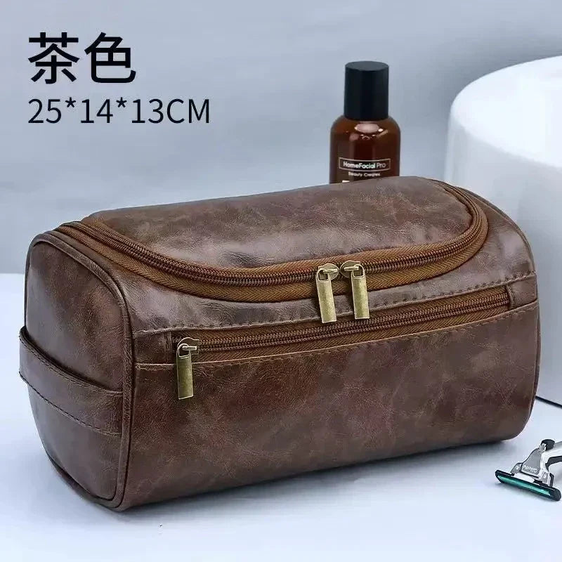 PU Leather Toiletry Bag For Men And Women Dopp Kit Hanging Travel Case Large Cosmetic Bag-PU Leather Toiletry Bag For Men And Women Dopp Kit Hanging Travel Case Large Cosmetic Bag
