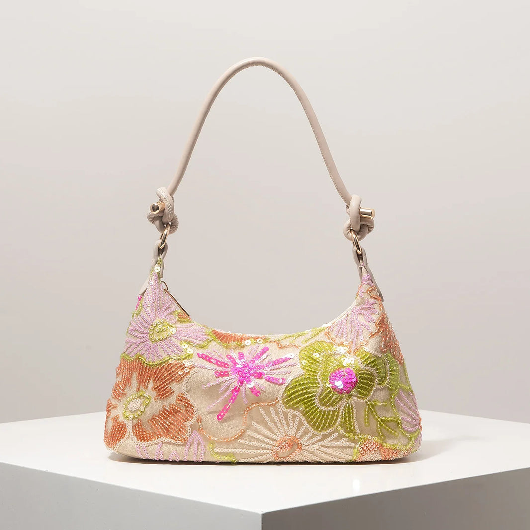 Women's Sequin Embroidered Shoulder Bag Floral Pattern For Evening Events And Weddings-Women's Sequin Embroidered Shoulder Bag Floral Pattern For Evening Events And Weddings