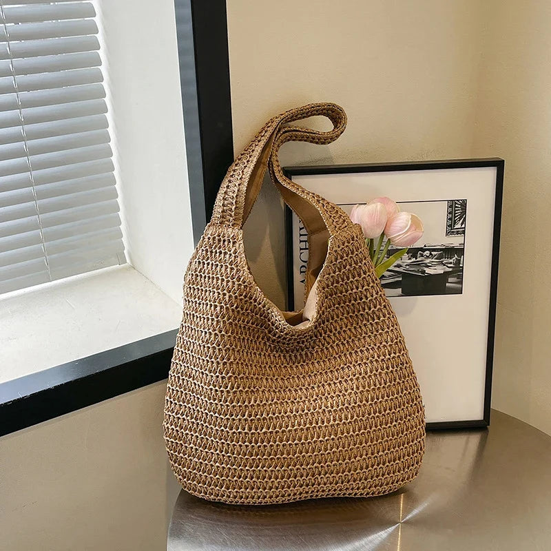Yogodlns Rattan Women Shoulder Bag Woven Straw Tote - Large Capacity Beach Purse-Yogodlns Rattan Women Shoulder Bag Woven Straw Tote - Large Capacity Beach Purse