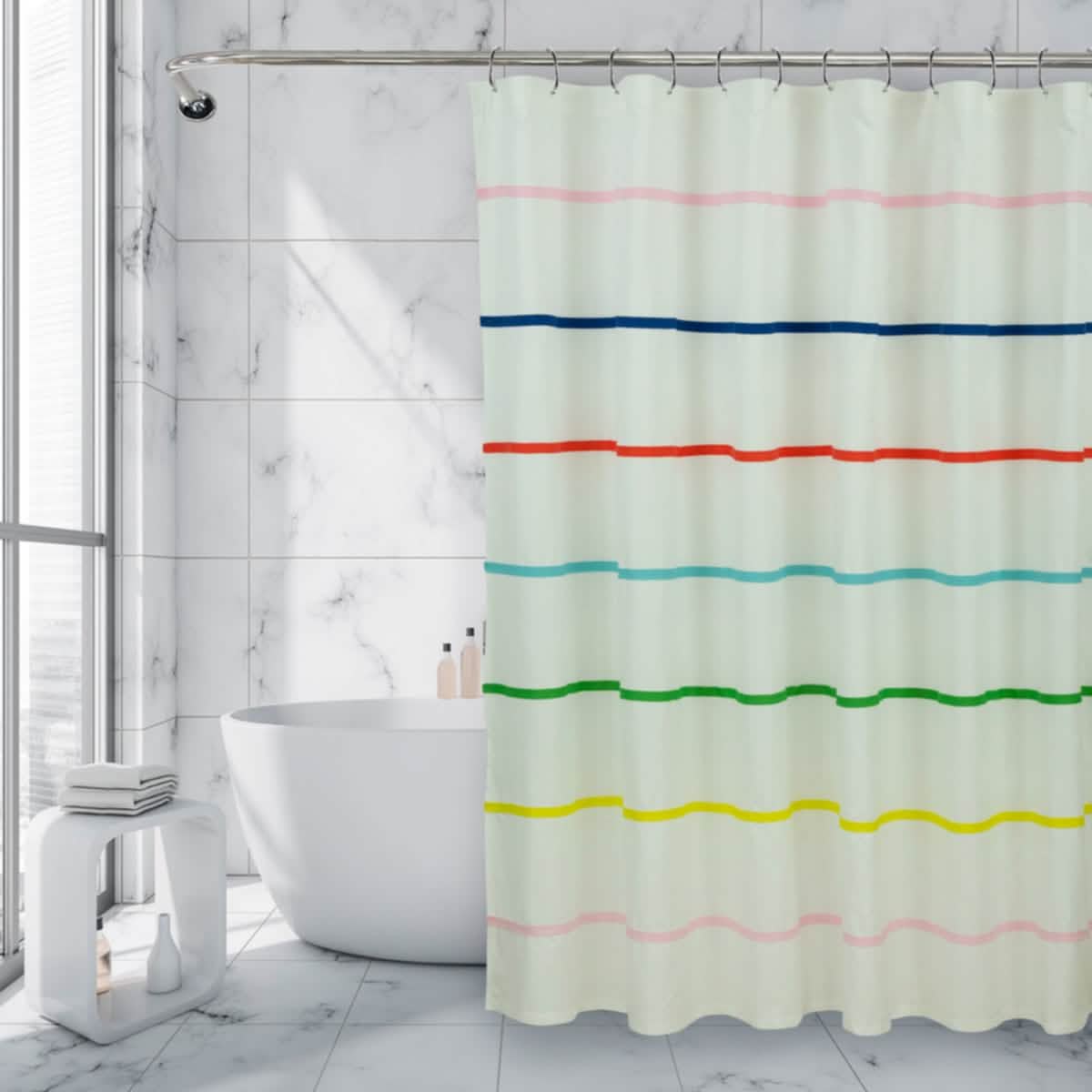 Royale Linens Double Brushed Microfber 1800 Thread Printed Shower Curtain-Royale Linens Double Brushed Microfber 1800 Thread Printed Shower Curtain