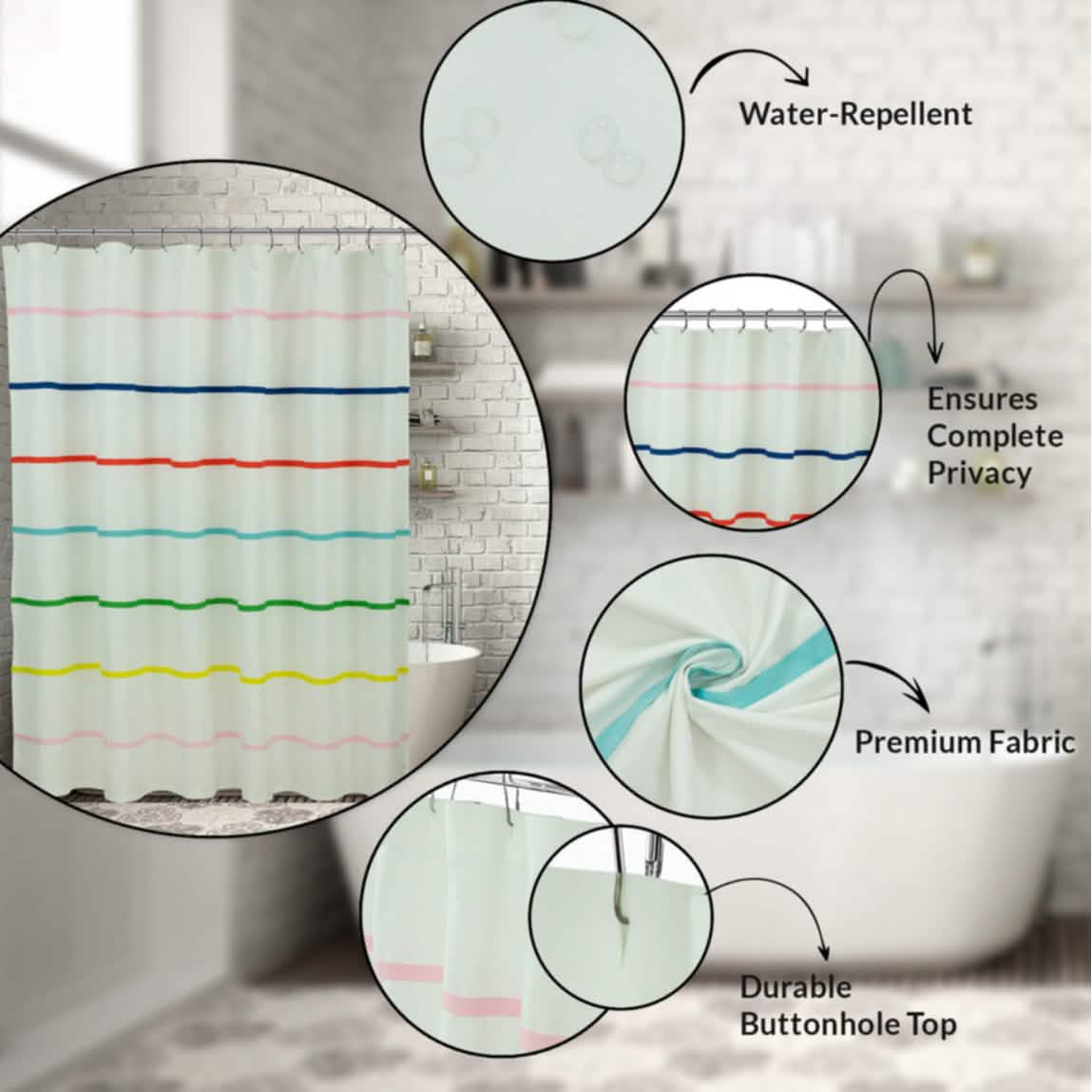 Royale Linens Double Brushed Microfber 1800 Thread Printed Shower Curtain-Royale Linens Double Brushed Microfber 1800 Thread Printed Shower Curtain