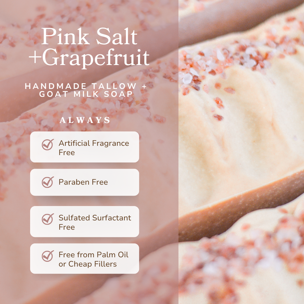 Pink Salt + Grapefruit Cleansing Bar Handmade Tallow and Goat Milk Soap Bar-Pink Salt + Grapefruit Cleansing Bar Handmade Tallow and Goat Milk Soap Bar