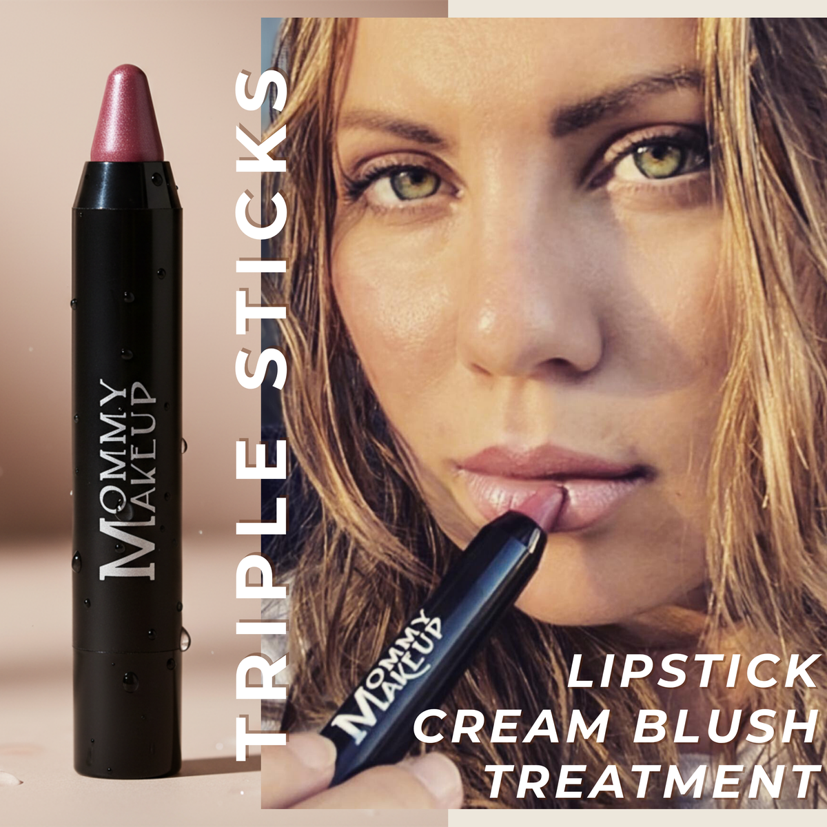 Triple Sticks Lipstick, Cream Blush, and Treatment in Bare Babe-Triple Sticks Lipstick, Cream Blush, and Treatment in Bare Babe