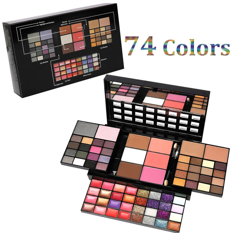 74 Colors Makeup Set Lip Gloss Blush Eyeshadow Highlight Combination Plate Wholesale Makeup Set-6e6cb4e4deececbbd573bf0dff418b5d