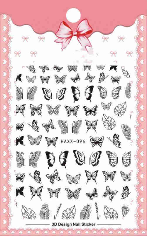 Black Butterfly Nails Stickers Decals White Flower Adhesive Manicure-9b02a44c854893814bb82bf569148a35