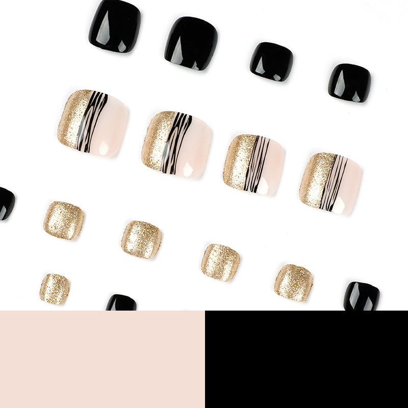 Women's Fashion Black Line Gold Powder Wear Manicure Nails-f7bad3732250832843186dfd05fe73ab
