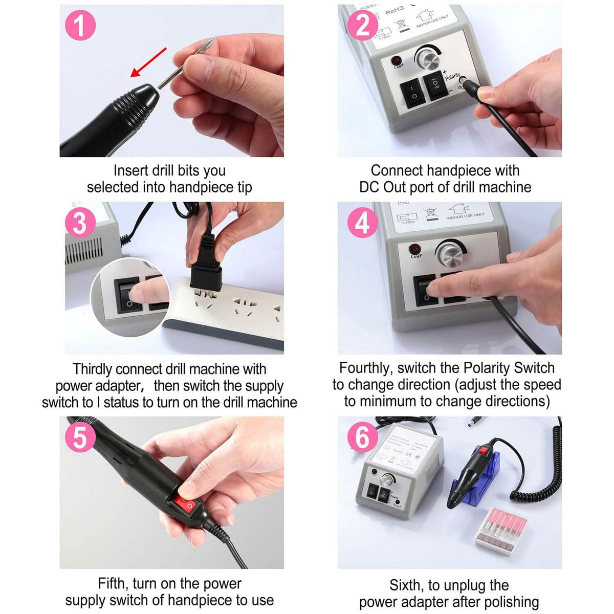 Acrylic Nail Drill Machine 20000RPM with 6 Bits Cuticle Grinder Kit-Acrylic Nail Drill Machine 20000RPM with 6 Bits Cuticle Grinder Kit