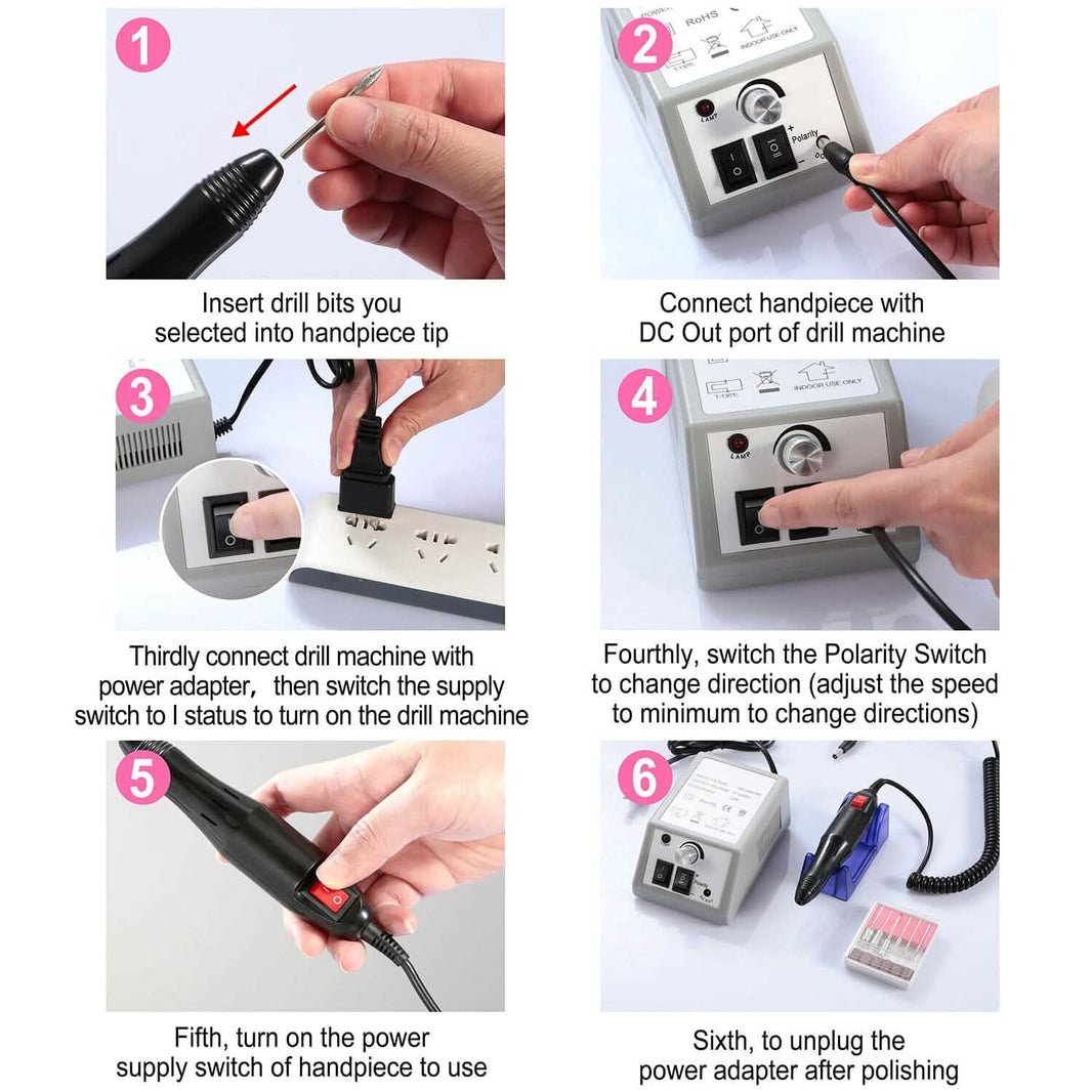 Acrylic Nail Drill Machine 20000RPM with 6 Bits Cuticle Grinder Kit-Acrylic Nail Drill Machine 20000RPM with 6 Bits Cuticle Grinder Kit