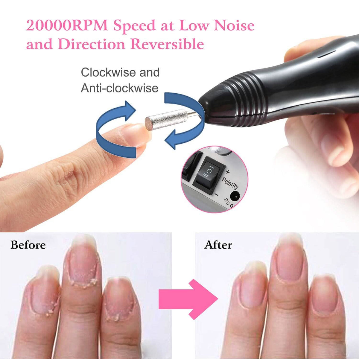 Acrylic Nail Drill Machine 20000RPM with 6 Bits Cuticle Grinder Kit-Acrylic Nail Drill Machine 20000RPM with 6 Bits Cuticle Grinder Kit