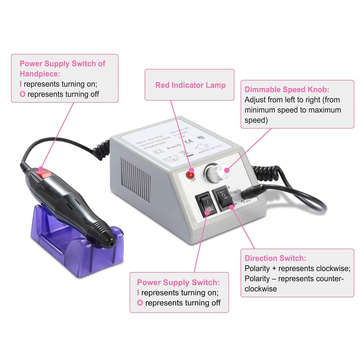 Acrylic Nail Drill Machine 20000RPM with 6 Bits Cuticle Grinder Kit-Acrylic Nail Drill Machine 20000RPM with 6 Bits Cuticle Grinder Kit