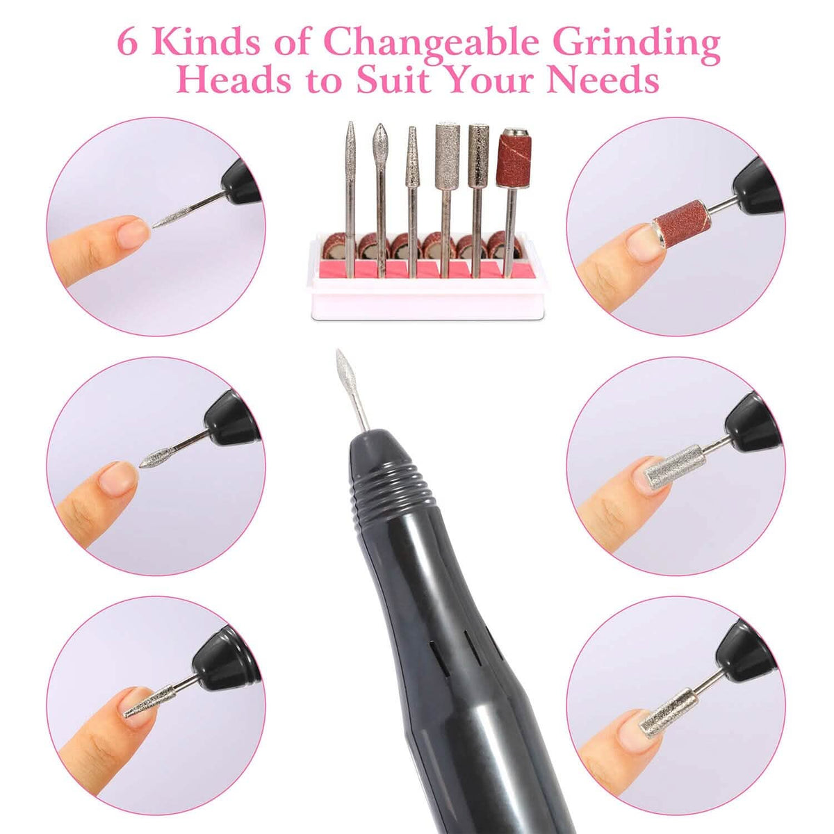 Acrylic Nail Drill Machine 20000RPM with 6 Bits Cuticle Grinder Kit-Acrylic Nail Drill Machine 20000RPM with 6 Bits Cuticle Grinder Kit