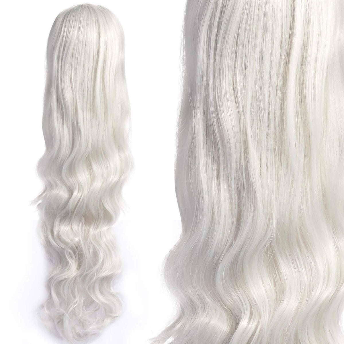 AGPTEK 33 Inch Heat Resistant Curly Wavy Long Silver Hair Wig-AGPTEK 33 Inch Heat Resistant Curly Wavy Long Silver Hair Wig