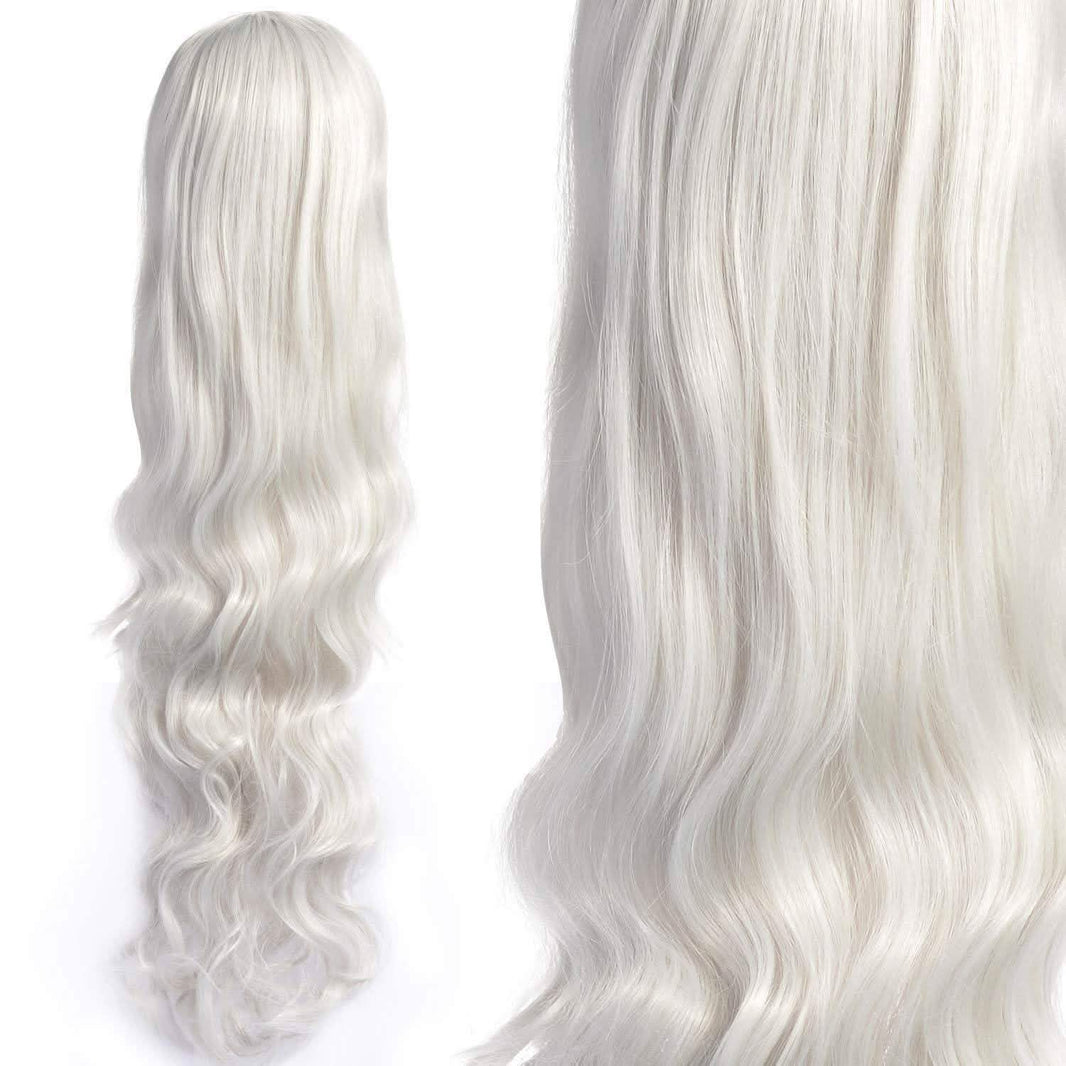 AGPTEK 33 Inch Heat Resistant Curly Wavy Long Silver Hair Wig-AGPTEK 33 Inch Heat Resistant Curly Wavy Long Silver Hair Wig