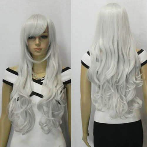 AGPTEK 33 Inch Heat Resistant Curly Wavy Long Silver Hair Wig-AGPTEK 33 Inch Heat Resistant Curly Wavy Long Silver Hair Wig
