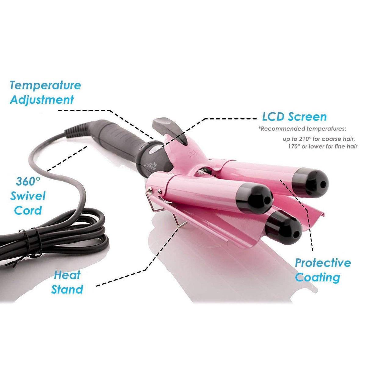 Alure Three Barrel Curling Iron Wand with LCD Temperature Display-Alure Three Barrel Curling Iron Wand with LCD Temperature Display