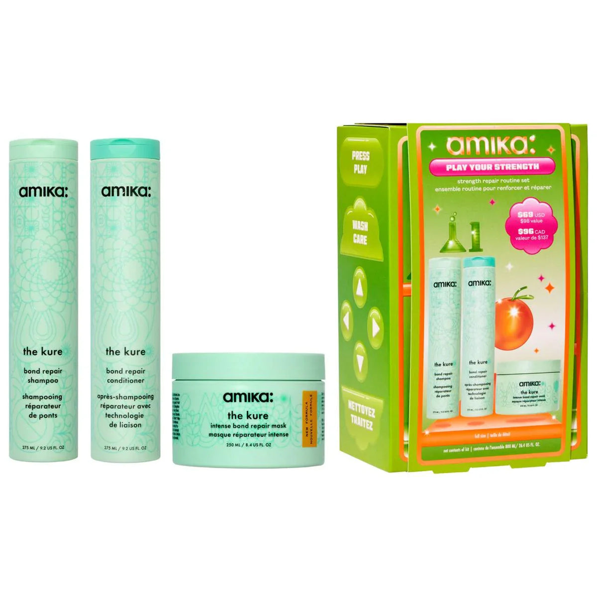 Amika Play Your Strength Hair Repair Routine Set ($98.00 value)-Amika Play Your Strength Hair Repair Routine Set ($98.00 value)