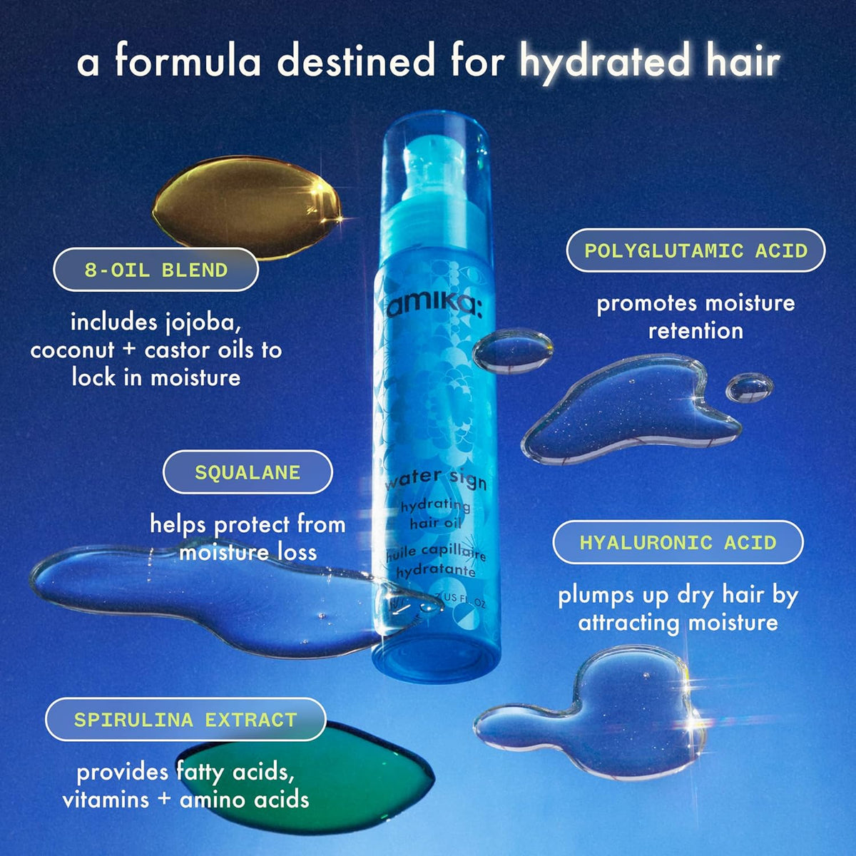 Amika Water Sign Hydrating Hair Oil with Hyaluronic Acid 1.7 Oz-Amika Water Sign Hydrating Hair Oil with Hyaluronic Acid 1.7 Oz