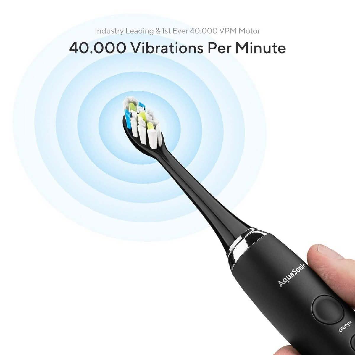 AquaSonic Black Series Pro Ultra Whitening 40,000 VPM Rechargeable Electric Toothbrush-AquaSonic Black Series Pro Ultra Whitening 40,000 VPM Rechargeable Electric Toothbrush