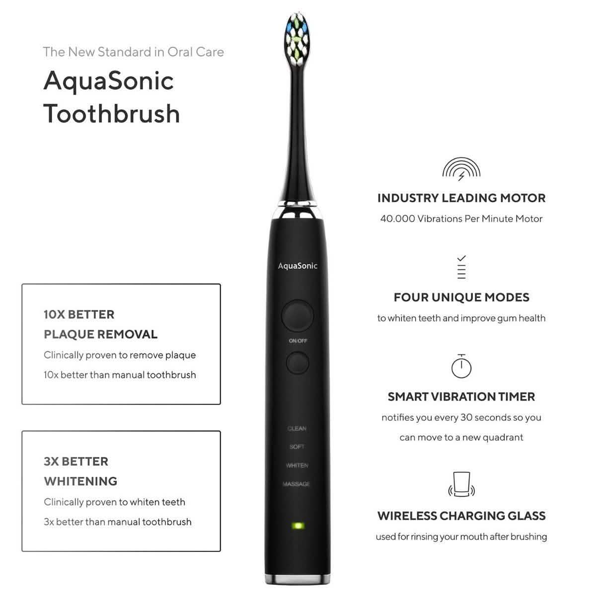 AquaSonic Black Series Pro Ultra Whitening 40,000 VPM Rechargeable Electric Toothbrush-AquaSonic Black Series Pro Ultra Whitening 40,000 VPM Rechargeable Electric Toothbrush
